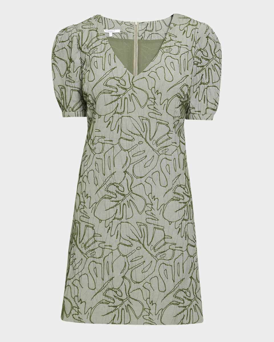 Embroidered A-Line Cotton Cloque Dress